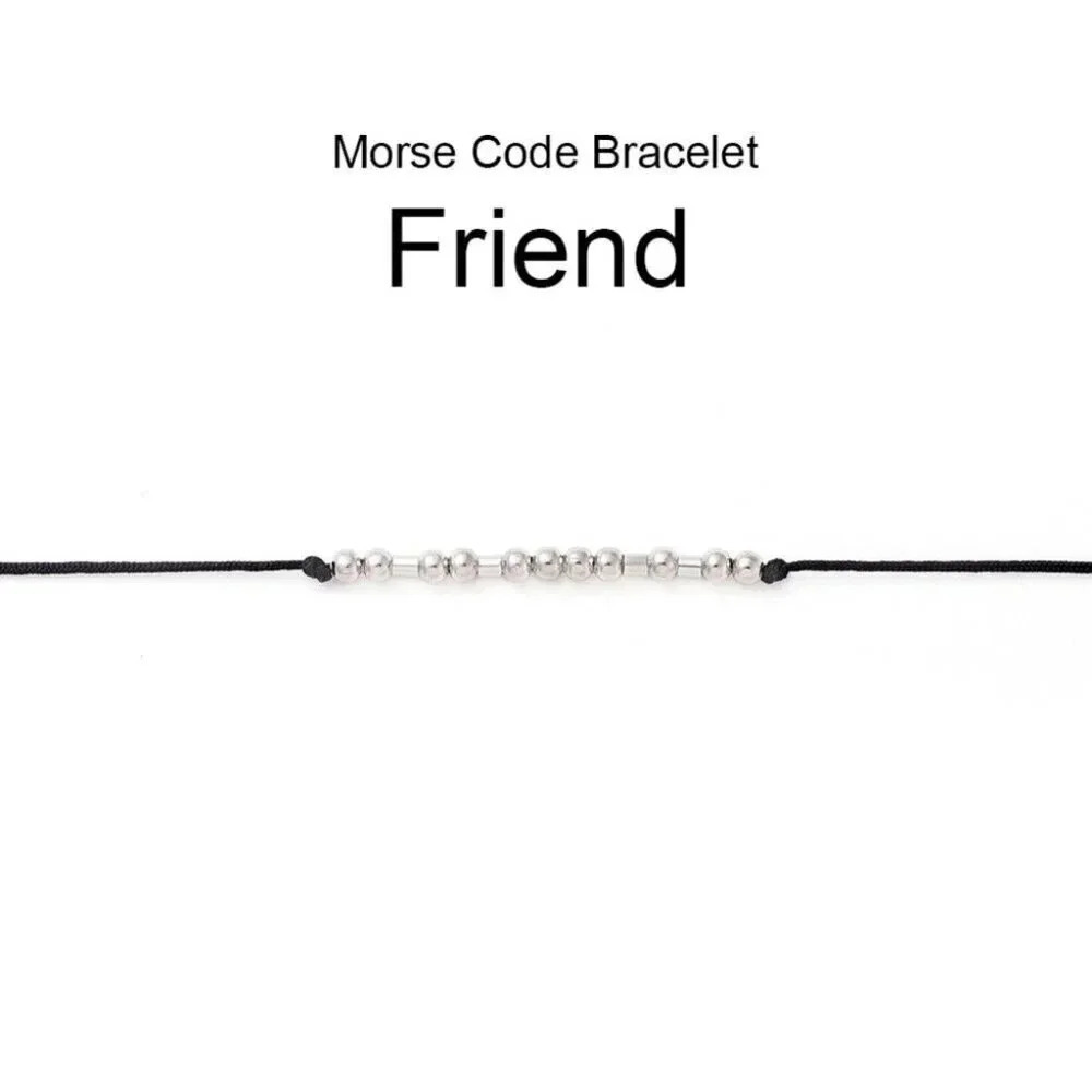 Inspirational Friend Handcrafted Silver Black Unisex Morse Code Bracelet